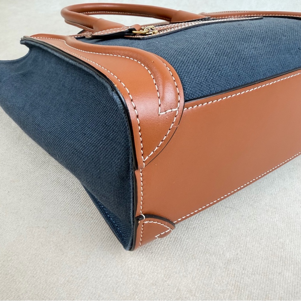 Celine Nano Luggage 2Way Blue Canvas (Denim-Style) Tan Leather Crossbody Bag - Picture 13 of 17